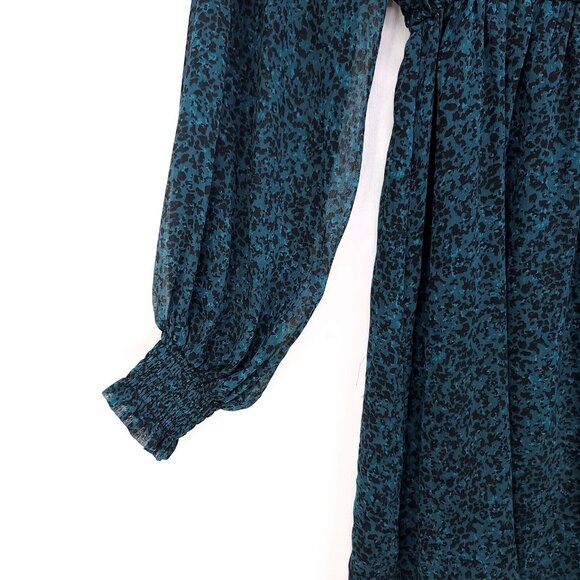 Spirit Of Grace Prairie Short Dress Long Sleeve Smocked Neck Medium Leopard - Picture 6 of 11